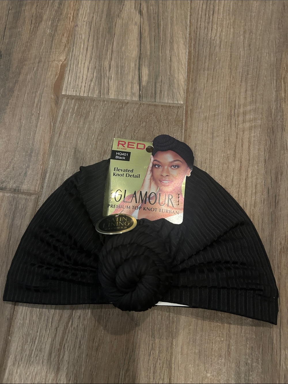 Glamour Black Ribbed Top Knot Turban